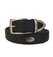 Pebble Beach Mens Leather Concho Silver Buckle Belt, Black