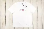 TOMMY HILFIGER WHITE LARGE REGULAR FIT EMBROIDERED LOGO TEE TSHIRT MENS DEFECT