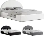 ALFORDSON Bed Frame with Gas Lift Storage, Double Size Bed Base with Padded Headboard, Howell Mattress Foundation with for Bedroom, Apartment, Living Room and Office, White Boucle