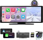 [CARPURIDE] Wireless Carplay & Android Auto with Dash Cam - 10.26 Inch HD IPS Touch Car Play Screen for Car, 4K Front & 1080P Rear Camera, Loop Recording, Bluetooth Audio, Mirror Link, GPS, Siri