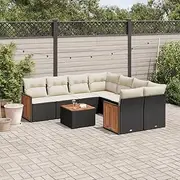 9 Piece Outdoor Patio Garden Sofa Set with Cushions Black Poly Rattan Furniture - Includes Chairs, Table, and Storage - Durable and Weather Resistant for Porch or Balcony