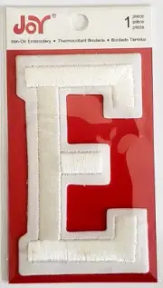 JOY LETTER SHOP 3-inch WHITE Embroidered Iron On Letter - E