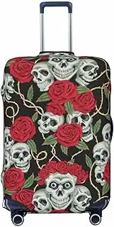 [CADREWY] Skull and Red Rose Print Travel Suitcase Cover Luggage Protector with Elastic Anti Scratch for Carry On, Black, Medium