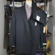 Oak Hill 2PC Suit Solid Black 2 Button Notch Lapel Pleated Pant 60R / 46x30 NEW