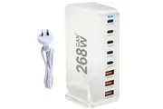 WASSUP 268W 8-Port Fast USB C Charging Station with 5 USB-C + 3 USB-A Portable Multiport USB Charging Block Wall Hub-White