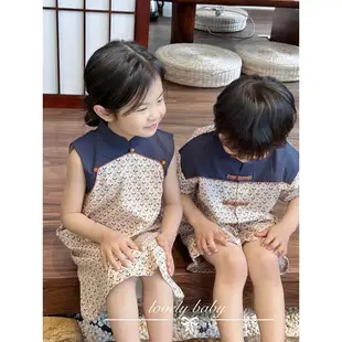 童裝 中國風兒童姐弟裝 男童漢服套裝 女童旗袍 唐裝