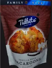 TIDBITS SNACKS TO GO ORIGINAL VANILLA BEAN MACAROONS. 5.25 OZ, FAMILY SIZE.