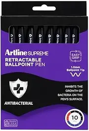 Artline Supreme Antimicrobial Retractable 1.0mm Ballpoint Pen, Core (Pack of 10)