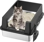 XXL Stainless Steel Litter Box,Extra Large LitterBox with Lid,High Side Cat Litter Box for Big Cats and Multi-Cats,Non-Sticky,Anti-Leakage and Easy to Clean,Size:50x70x30cm