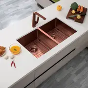 AGUZZO Stainless Steel Kitchen Sink - 770mm Double Bowl - Rose Gold - Top/Under Mount