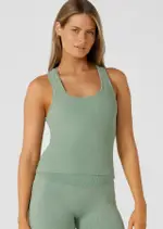 [Lorna Jane] Scoop Neck Rib Tank Top in Green, Cotton, Size - Small S Washed Green Juice