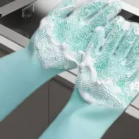 在飛比找蝦皮購物優惠-矽膠刷洗碗手套 魔術手套 廚房清潔手套 矽膠手套 洗碗手套 