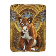 Sherpa Fleece Blanket, Lion Cub Gold Wings Palace Crochet Look Animal Throw