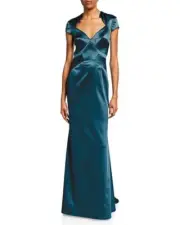 Zac Posen V-neck Teal Satin Gown, size 6