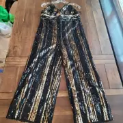 Bardot Black & Gold Sequin Striped Jumpsuit AUS/UK14 US10L EUR42