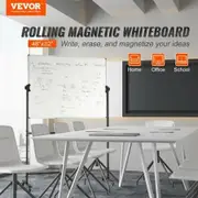 Rolling Whiteboard, 48x32 inch Double-Sided Magnetic Mobile Whiteboard, 360° Reversible Adjustable Height Dry Erase Board with Wheels & Movable Tray for Office School