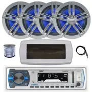 Pyle Bluetooth Marine Radio,Cover, Antenna,Wire, 4x 6.5" 180W Speaker (Charcoal)