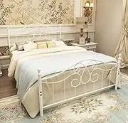 YERPERFO Metal Queen Bed Frame with Headboard and Footboard Farmhouse Platform Bed Frame Queen Size Under Bed Storage No Box Spring Needed and Easy Assembly(Queen, White)