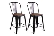Costway Set of 2 Tolix Bar Stools Kitchen Bar Stool Metal Dining Chairs High Back Counter Pub Bistro Copper