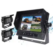 Elinz 7" Quad Screen Waterproof Monitor HD 12V/24V Reversing CCD Camera Mining Vehicle Truck Caravan Boat with 2 Camera and 2x 10M Cable