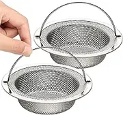 Tahbarshi 2 Pack Kitchen Sink Strainer Plug, Stainless Steel Sink Filter with Lift-up Handle, Anti Clogging Drain Protector, Outer Dia 11cm x Inner Dia 7.5cm x Height 2cm