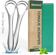 RONAVO Tongue Scraper for Adult with Thick Tongue Coating, Dual Scraping Head Design for Deep Clean, Stainless Steel Tongue Cleaner, Bad Breath Gone, Help Improve Oral Hygiene