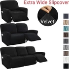 Velvet Recliner Sofa Chair Cover 1/2/3 Seater XL Size Sofa Slipcover Side Pocket