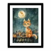 Cute Cat Watercolor Canvas Painting