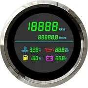 HDVCRNBAVW 6 in 1 85mm LCD Multi-Function Tachometer Fuel Gauge Water Temperature Oil Pressure Voltmeter Hour Meter for Boat Car Speedometer(TLM85-BS)