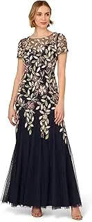 [Adrianna Papell] Women's Vine Bead Mesh Long Dress