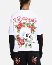 [ED HARDY] Ed Hardy Skull Layered Long Sleeve T-shirt White - Size M M White