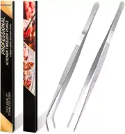 Kitchen Tweezers Set Stainless Steel Tongs Tweezers Set of 2 with Precision Serr