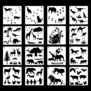 16Pcs Children DIY Painting Stencil Cartoon Wild Animal Painting Stencils Set