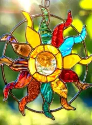 RAINBOW SUN Australian Handmade Stained Glass SUNCATCHER WALL HANGING GARDEN ART