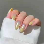 Almond Short Press-On False Nail Glossy Light Yellow Gradient Manicure 24pcs
