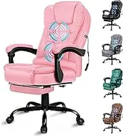 ALFORDSON Office Chair Ergonomic Massage Computer Chair Pink Swivel Leather Executive Home Desk Chair with Footrest Recliner Task Gaming Chair