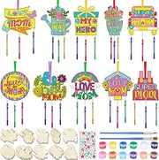 DoubleFill 30 Pack Wind Chime Kit Make You Own Mother's Day Wind Chimes Crafts DIY Coloring Wooden Mother's Day Craft for Mom's Birthday Gifts Mother's Day Party Decoration Art Hanging Ornaments