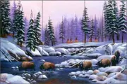 Buffalo Tile Backsplash Lane Kendrick Animal Art Ceramic Mural POV-LKA020