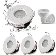 Sweier 4X 5W IP65 Waterproof LED Recessed Ceiling Lights, Warm White 3000K 450LM, Suitable for Bathroom and Kitchen Spotlights (Including GU10 Bulbs) White Downlight Cut-Out 68mm