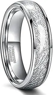 [Wozya] Tungsten Rings for Men Women Silver Dome Polished Meteorite Inlay Ring Wedding Bands for Him