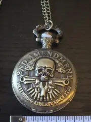 2nd Amendment Bronze Skull Pendant Pocket Watch With Necklace Chain