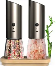 Electric Salt and Pepper Grinder Set with Adjustable Coarseness, LED Light Base