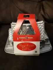 Nordic Ware Gingerbread House Bundt Pan 3D Silver Cast Aluminum Non-Stick Clean!