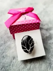 Obsidian Healing Tree Of Life ring box: protection, grounding, size 8 adjustable
