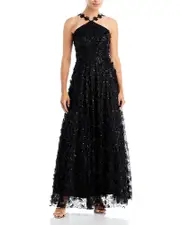 Eliza J Floating Flowers Halter Style Ball Gown