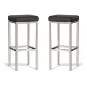 Set of 2 - Borgo Bar Stool 75cm - Brushed Frame - Black
