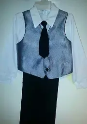Boys Little Jacques Brand 4 piece White Shirt Gray Vest Black Pants Size 6