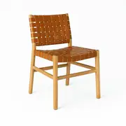 Harper genuine leather dining chair and solid timber legs - Brown