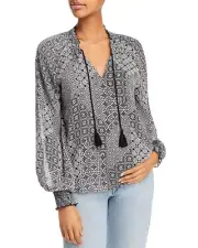 AQUA BRAND MIXED PRINT TASSEL TOP, XS