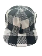 ODD JOB Big Check Hat Cap XL 7 5/4 - 9 5/8 Flannel Wool Black & White New in Bag